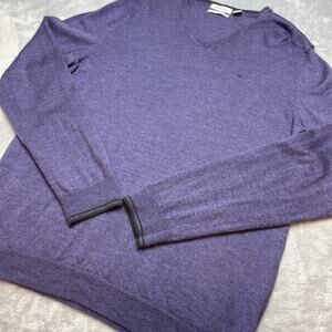 Calvin Klein Extra Fine Merino‎ Wool Sweater Mens XL Purple V Neck Preppy Office
